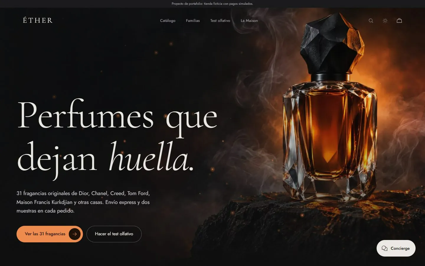 Página de inicio de la tienda Éther
