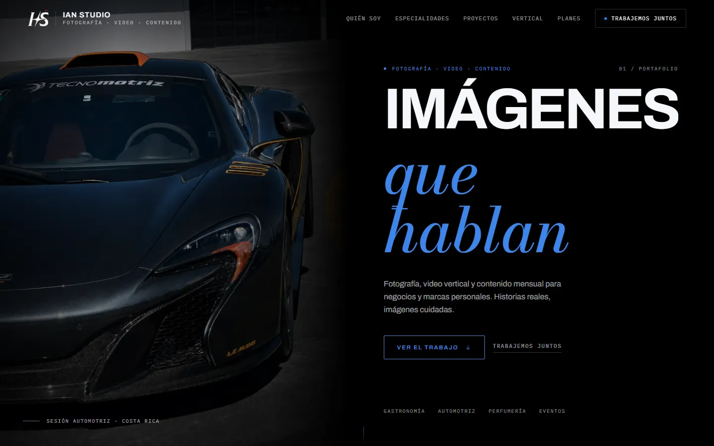 Página de inicio del portafolio de Ian Studio